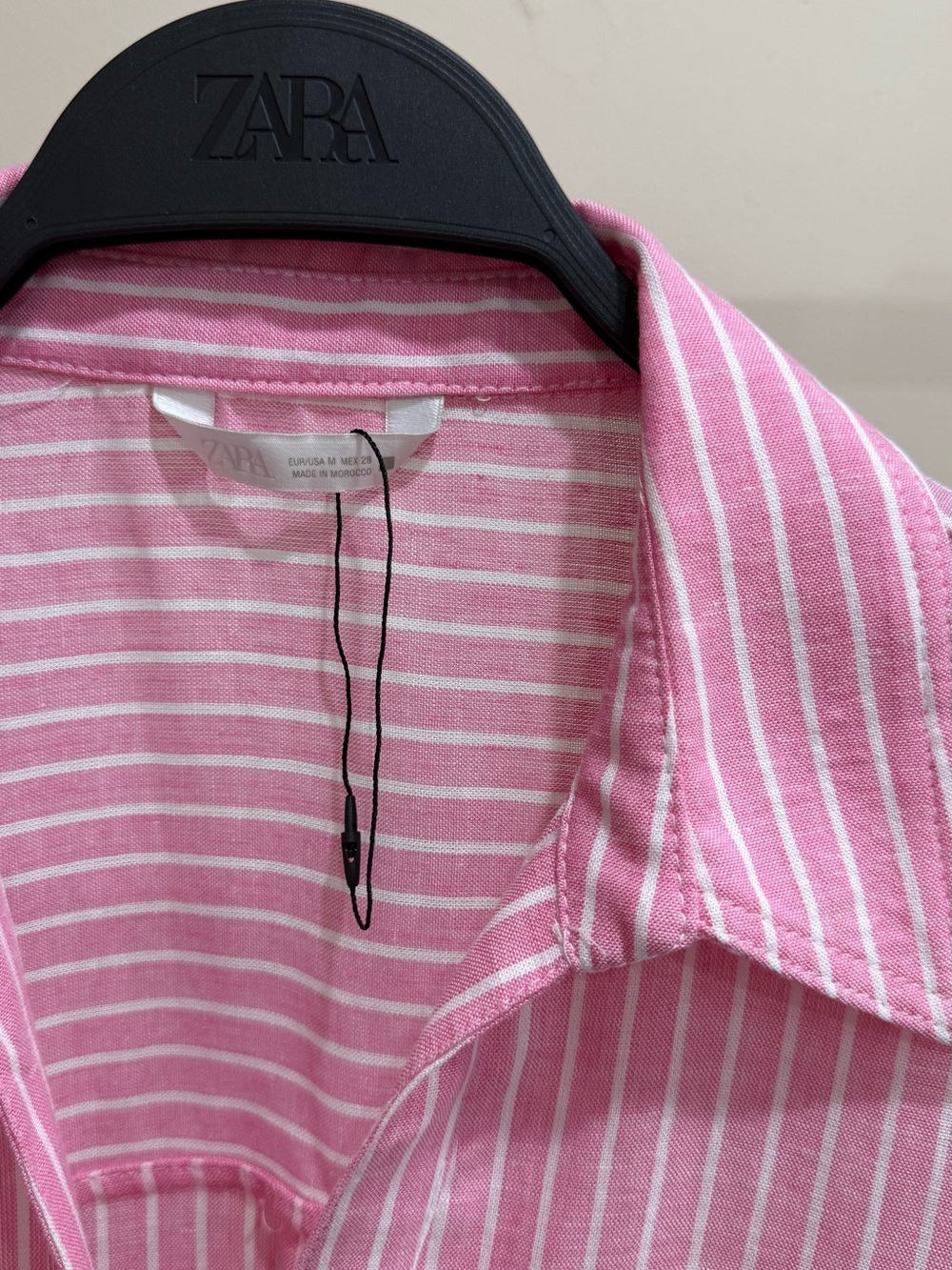ZARA ZARA Pink White Striped Linen Blend Button Down Shirt M NWT - Picture 3 of 5